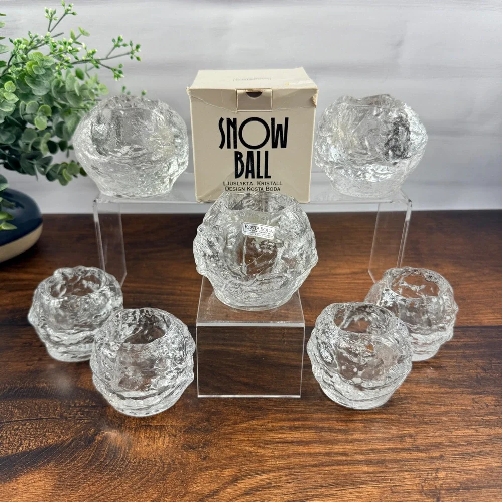 Kosta Boda Snowball Crystal Candle Holders Set of 7 Ann Wolff Sweden